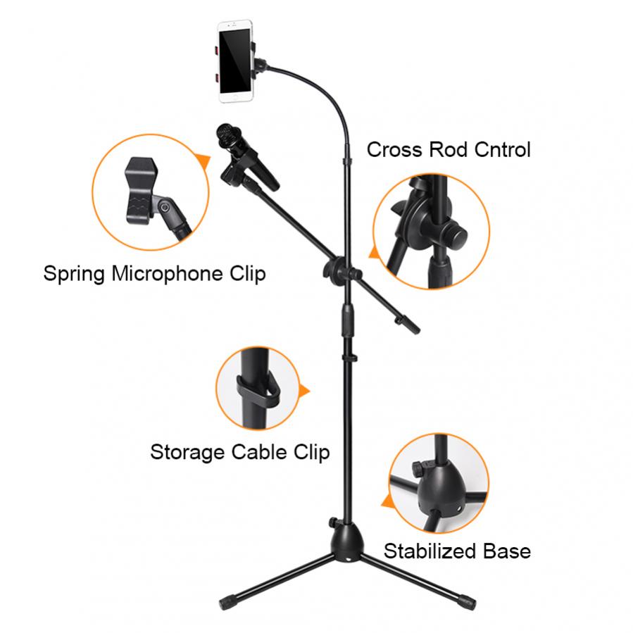Microfone telescópico piso tripé de metal flexível