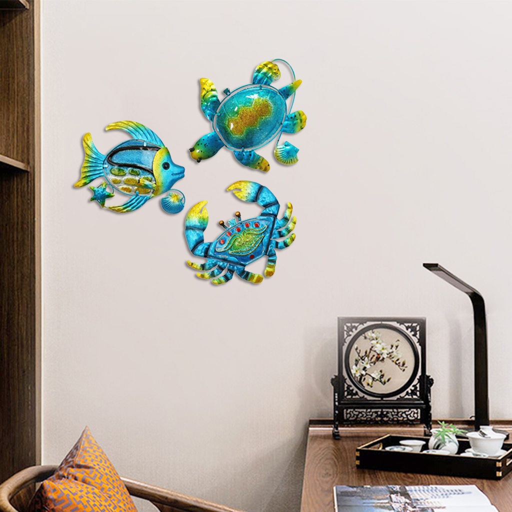 Metal Wall Decor Outdoor Wall Art,3Pc Turtle Fish  Wall Sculpture for Home,Bathroom,Bedroom,Garden,Pool,Patio,Deck,Balcony