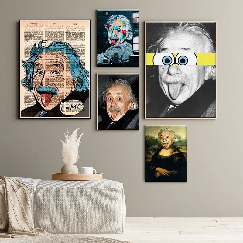 Fun Portrait Artworks of Albert Einstein Printed on Canvas