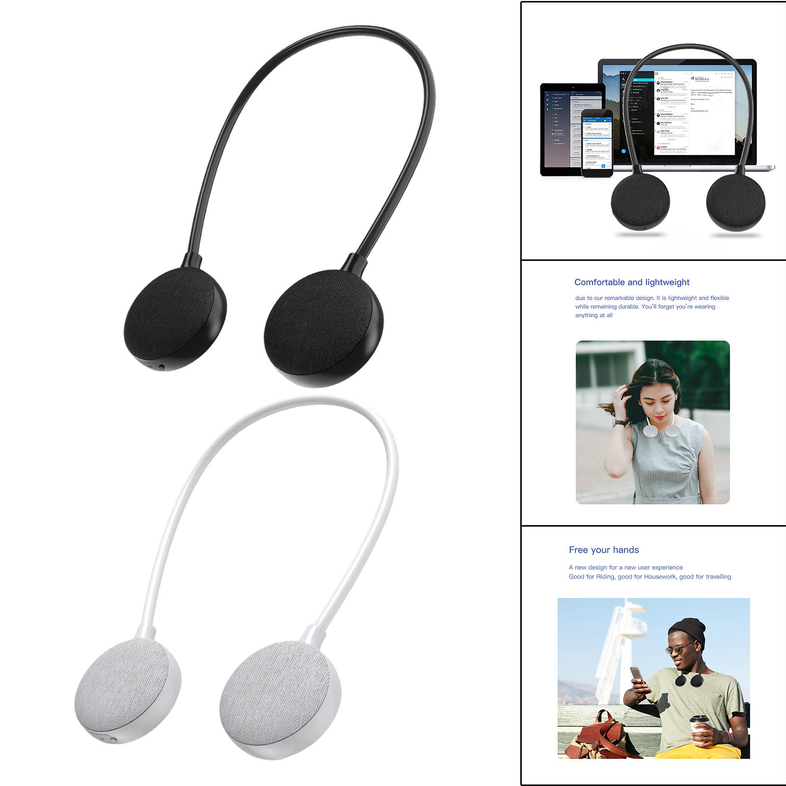 Wireless Neckband Speaker IPX5 Rechargeable Bluetooth Practical 600mAh Compact Stereo Neck Speaker for