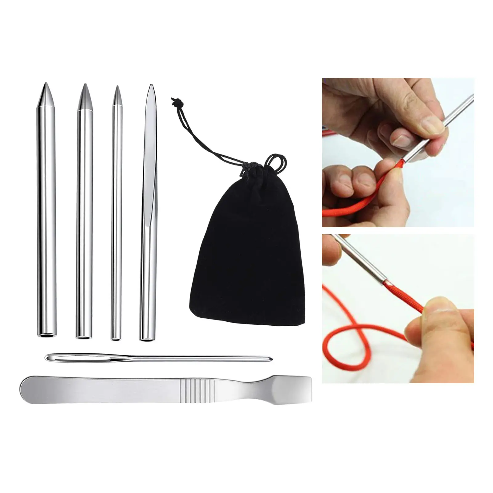 Paracord FID Set Lacing Flattener Needles with Velvet Bag for DIY Laces Strings Weaving Paracord Bracelet Leather Tool Kit