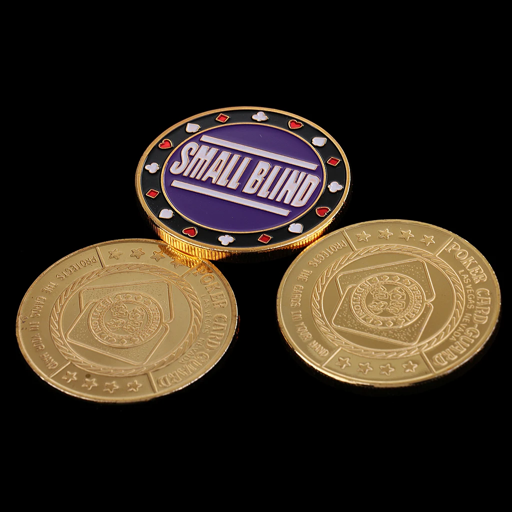 3pcs Metal Token Coin Small Big Blind Dealer Poker Chips Cards Guard Protector