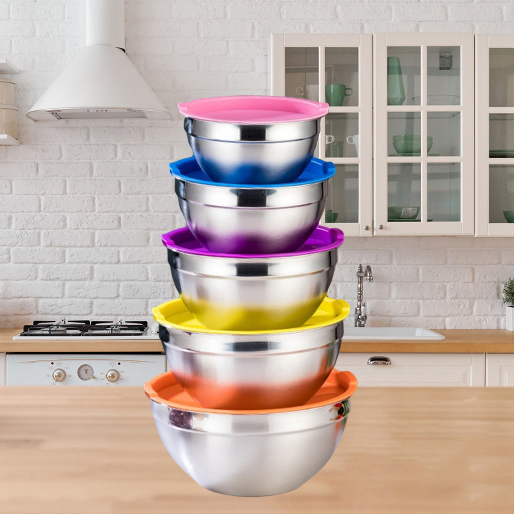 Thicker Stainless Steel Mixing Bowls with Airtight Lids Nesting Kitchen Set for Baking Serving Prepping Storage Space Saving