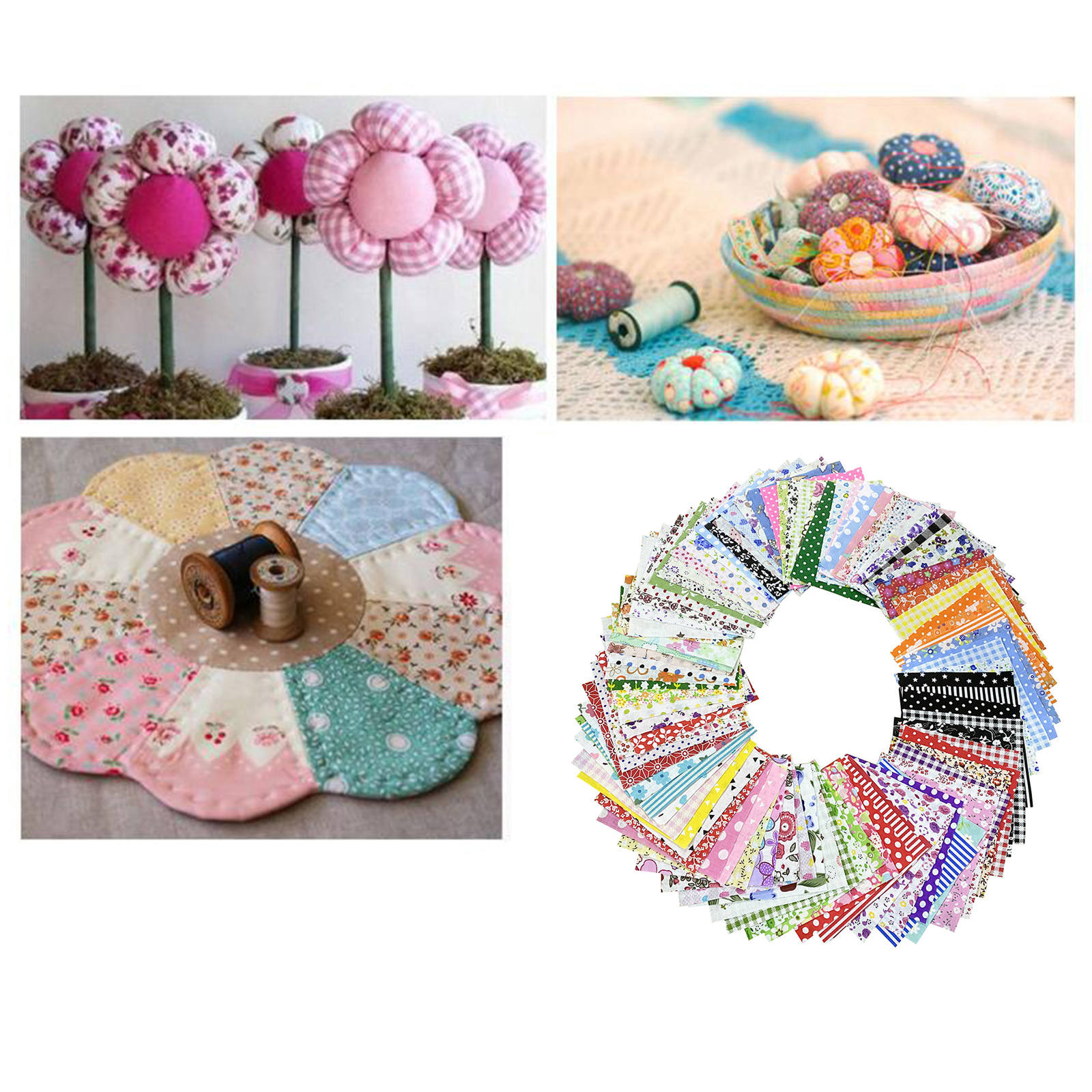 100Pcs Cotton Fabric Square Sheets, Fat Quarters Floral Print Quilting Fabric Bundle for Craft Patchwork Sewing