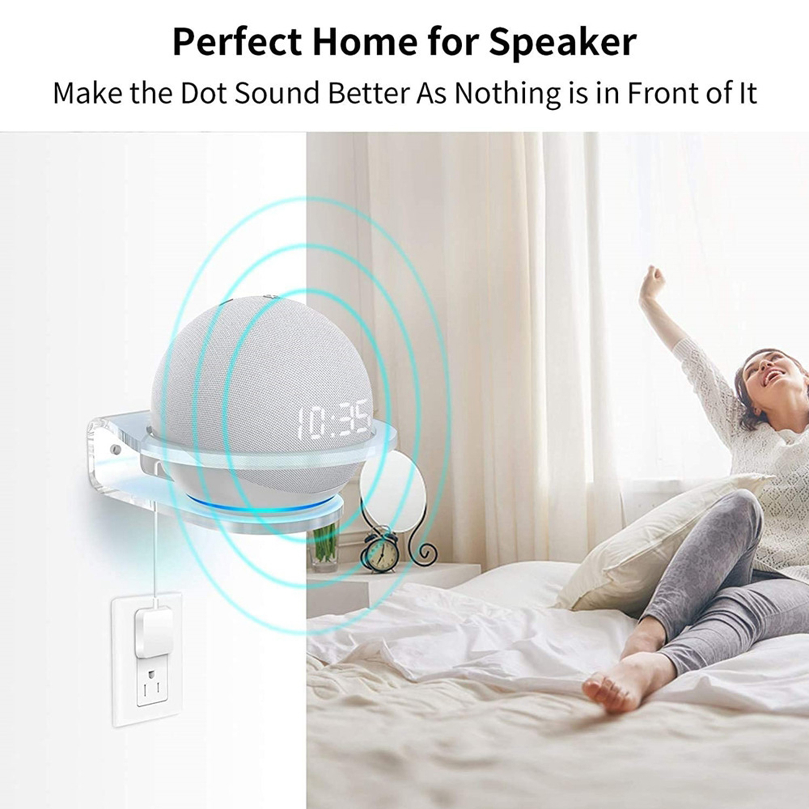 Clear Speaker Wall Mount Stand Holder for  Mini Wall Stand Cord Management Punch-Free