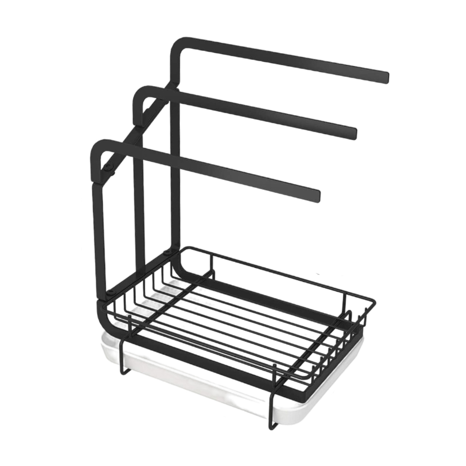 Drying Rack Countertop Storage Sink Organizer Sponge Brush Soap Dish Holder Towel Rack with Drain Pan for Kitchen Bathroom