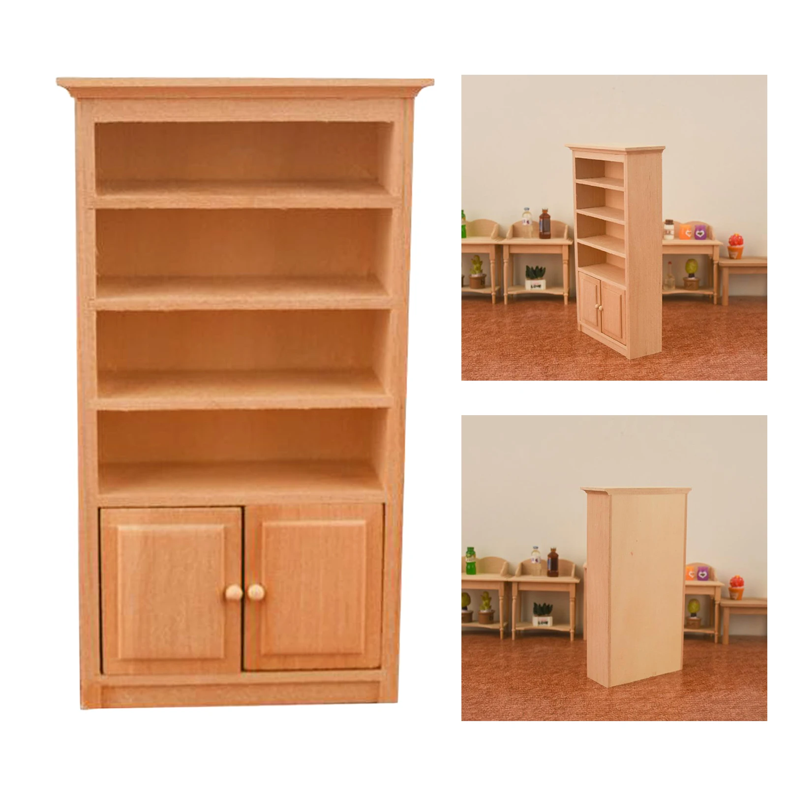 1:12 Scale Doll House Mini Wood Cabinet,Bookshelf Simulation Baby Doll Furniture Decoration