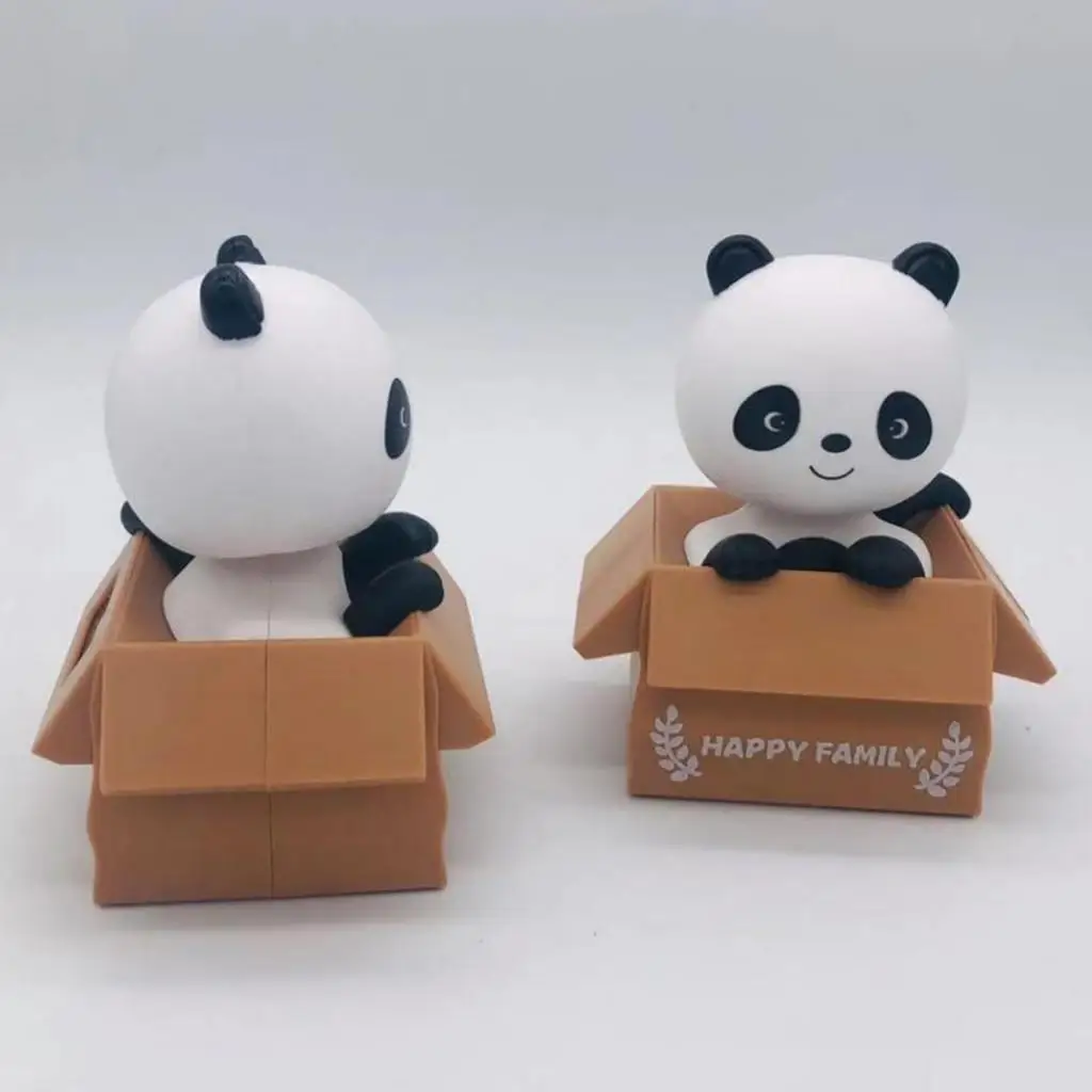 Chinese Mascot Tabletop Ornament Panda in Box Figurine Sculpture Solar Power 