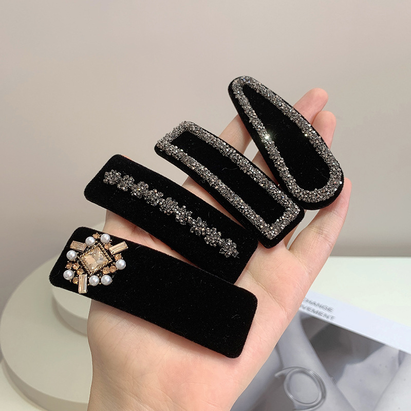 Retro Schwarz Samt Haarnadeln für Haarspangen Frauen Kristall Strass Perle Koreanische Weibliche Haar Clips Schmuck Mädchen Zubehör – Detail 2