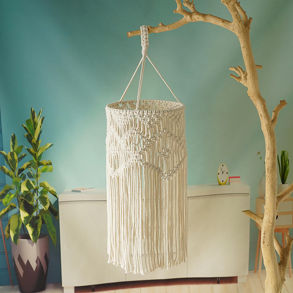 Creative Macrame Chandelier Shade with Long Tassel Art Decor Wall Hanging Craft for Living Room Restaurant Decoration Bedroom