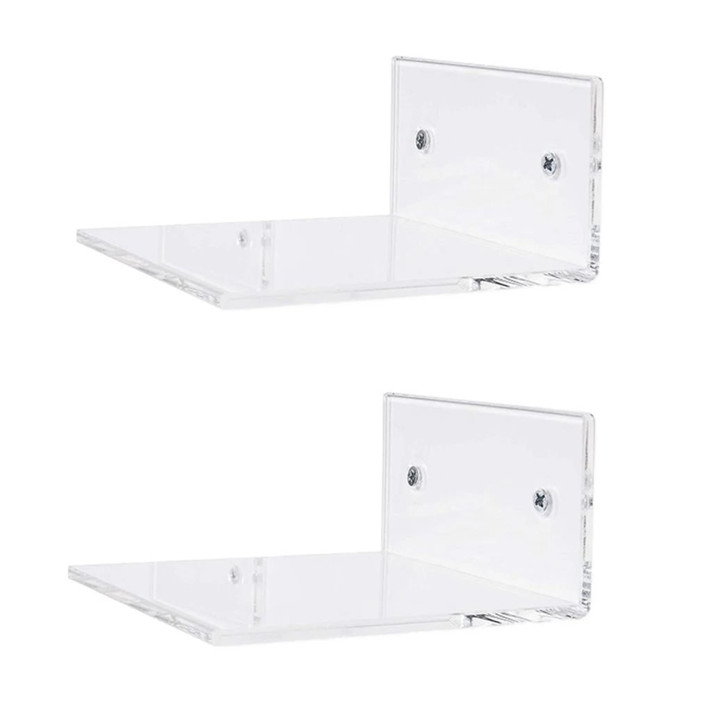 2x Kitchen Small Clear Floating Wall Shelves Storage Organizer Space Saver