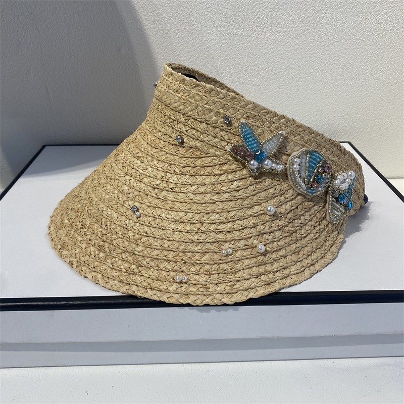 Luxury Pearl Women Bow-knot Headband Hat Raffia  Visor Caps For Girls Beach Hats Braided Fashion Cap Lady Straw Sun Hat 2021