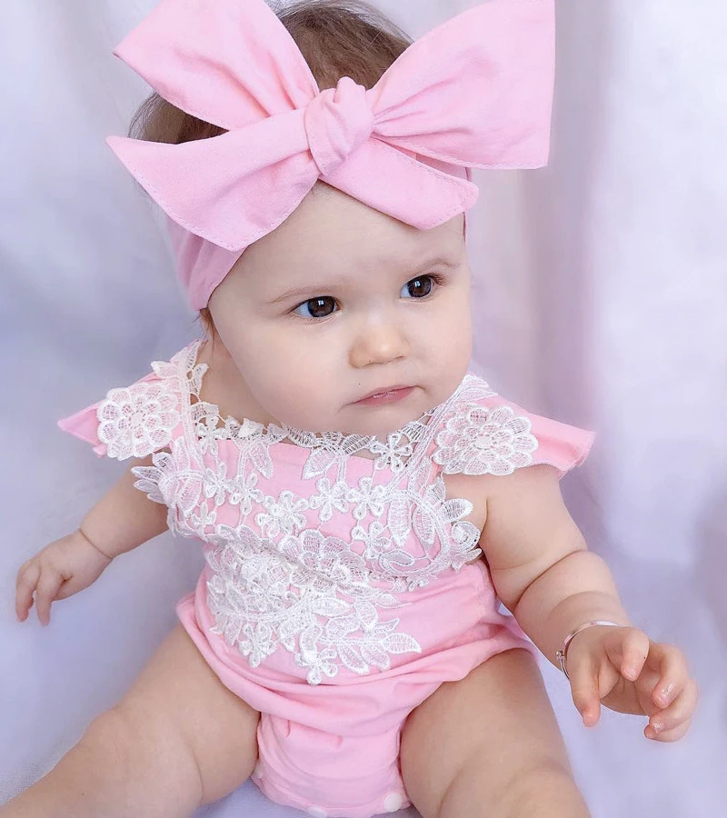 Super Cute Pink Romper for baby girls Newborn Baby Girl Rompers Jumpsuit Lace Floral Clothes Headband Outfits Sunsuit Fashion warm Baby Clothing Set