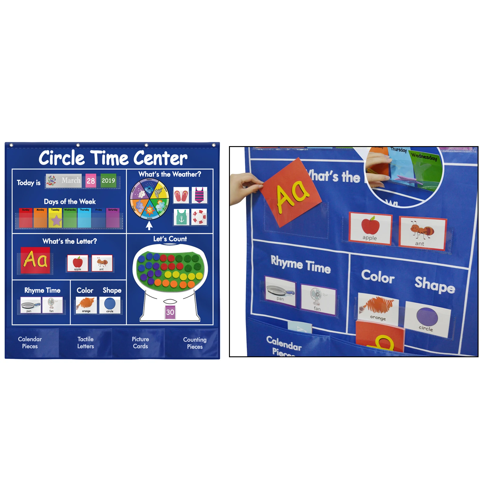 Kids Circle Time Center Pocket Chart Set School Learning Calendar Weather Chart Calendar/Letters/Numbers Pocket Chart