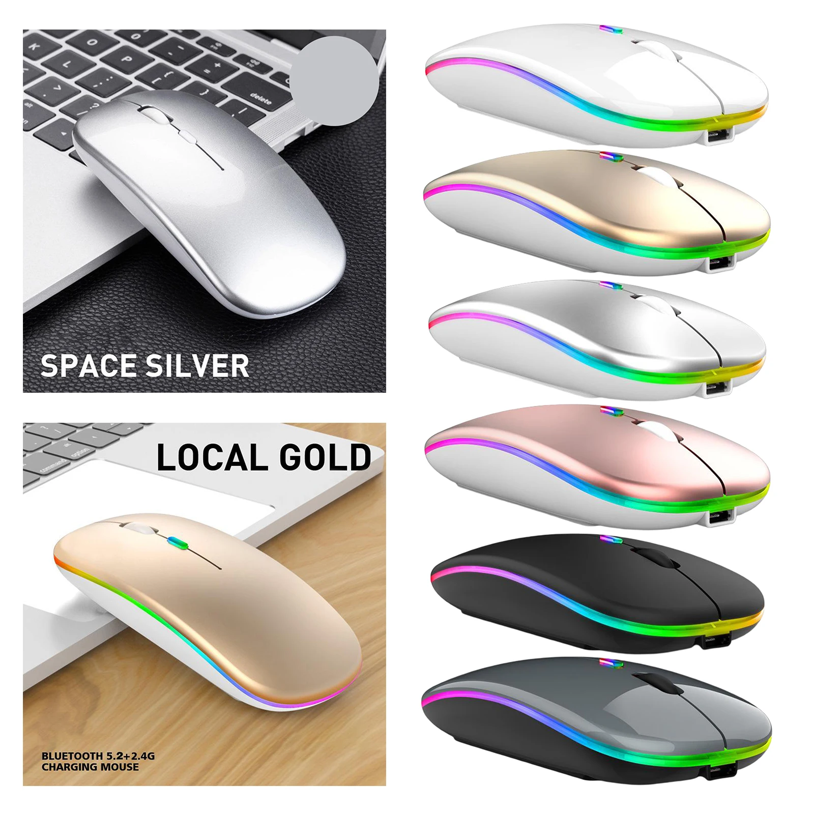 Slim Silent 2.4G LED Wireless Mouse Rechargeable Mobile Optical Laptop Mouse