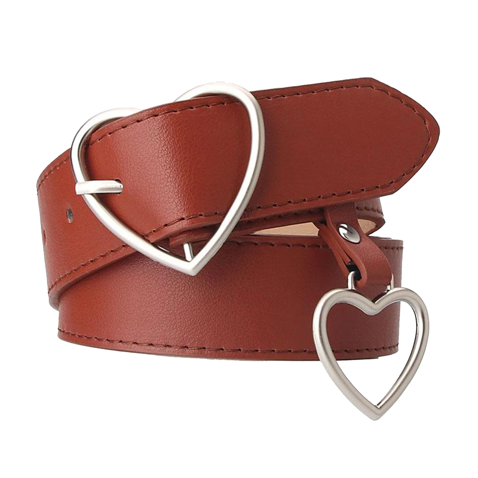 Heart Shaped Belt, Wide Faux Leather Waist Belts with Pin Buckle for Women Girls Jeans Pants Dresses Accessories