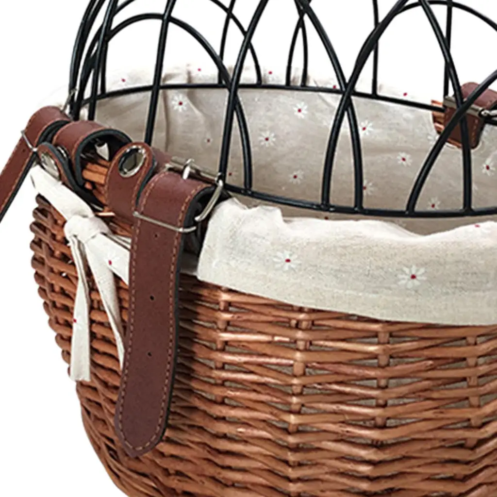Bike Basket Wicker with Wire Top Bicycle Handlebar Basket Small Pet Carrier