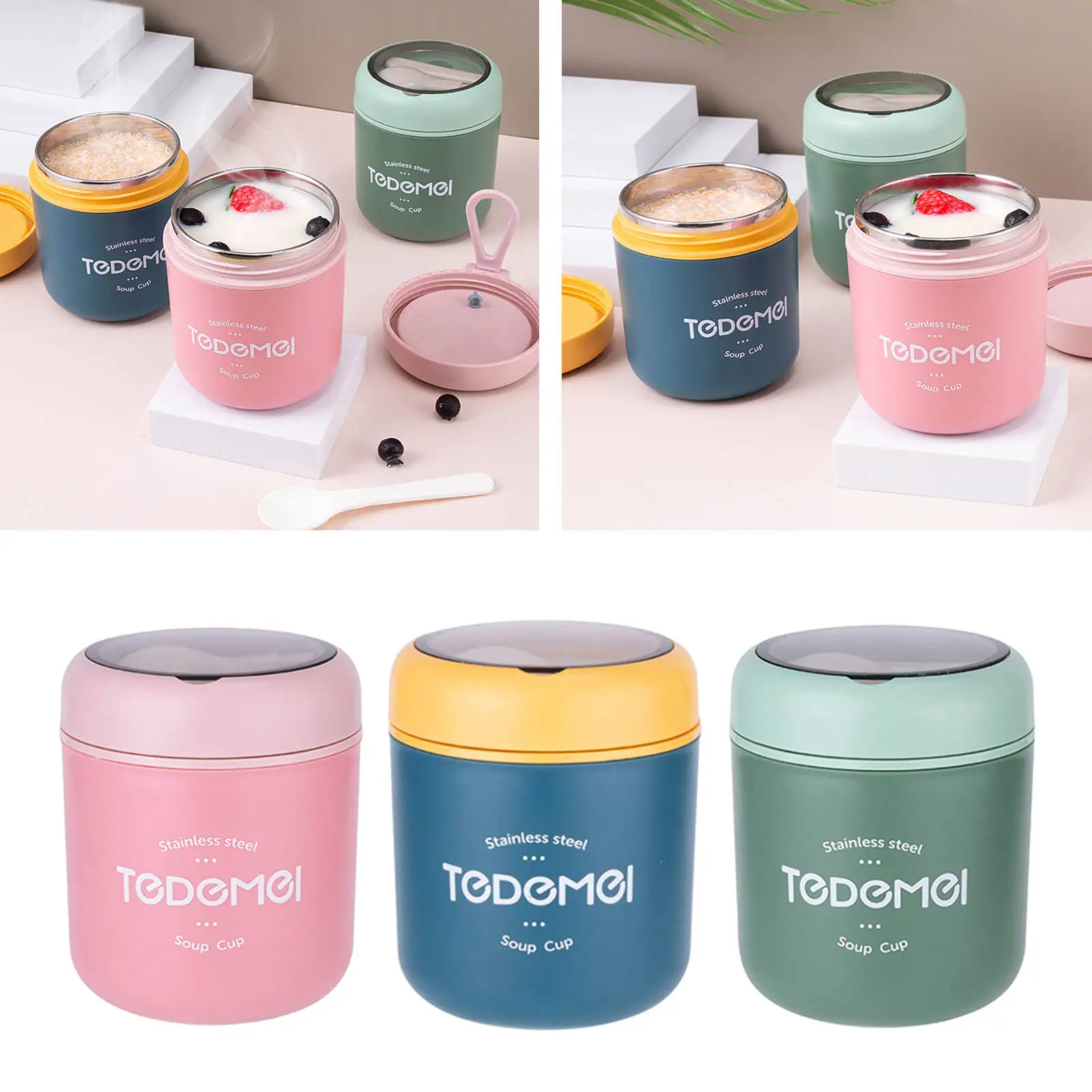 Kitchen Thermal Cup Insulated Portable Food Container for Picnic Camping Office Home