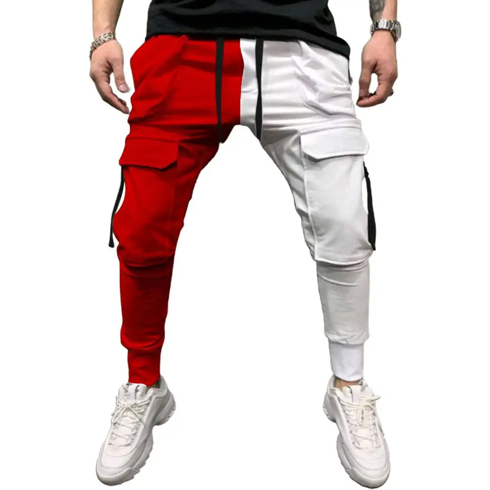 Men Casual Sports Pants Color Matching Lace-Up Pockets Trousers Hip Hop Leggings Gym Running Jogging Streetwear Pants for Men fruit of the loom sweatpants