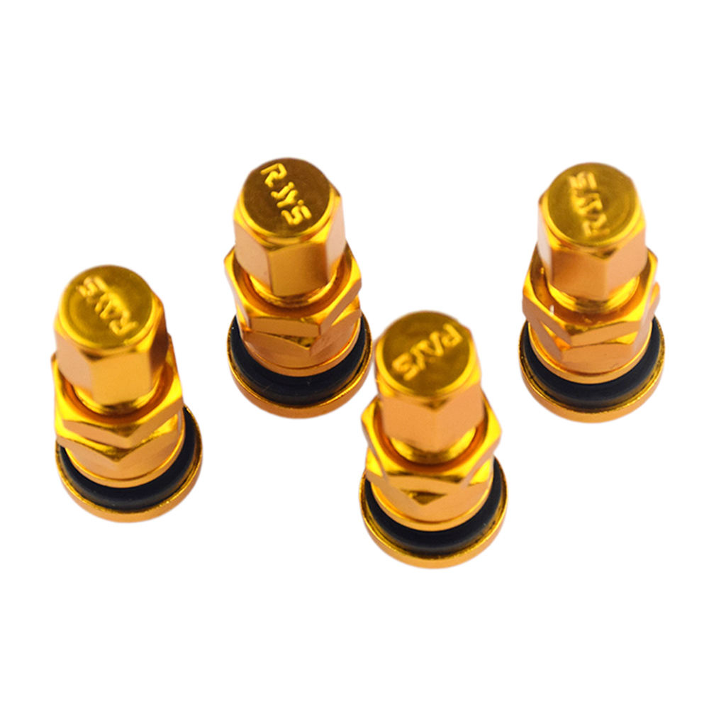 4x Aluminum Bolt-in Car Tubeless Wheel Tire Valve Stem With Dust  Golden
