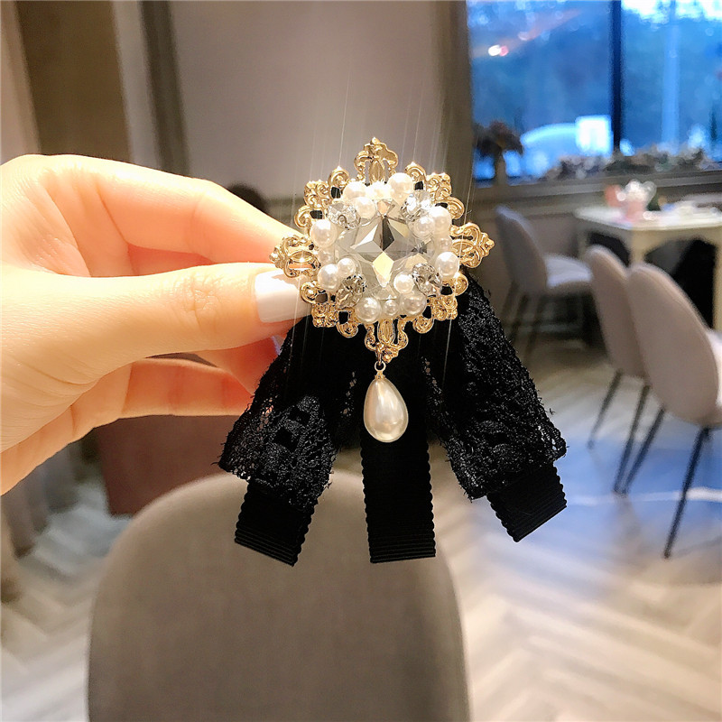 Noir Broche en Strass en Fausse Perle Noud Papillon Pr/é-Nou/é Noeud Broche Cravate Vintage D/écoration de Robe Chemise Col Broche Bowknot Ornement de V/êtements pour Femmes Filles F/ête Mariage