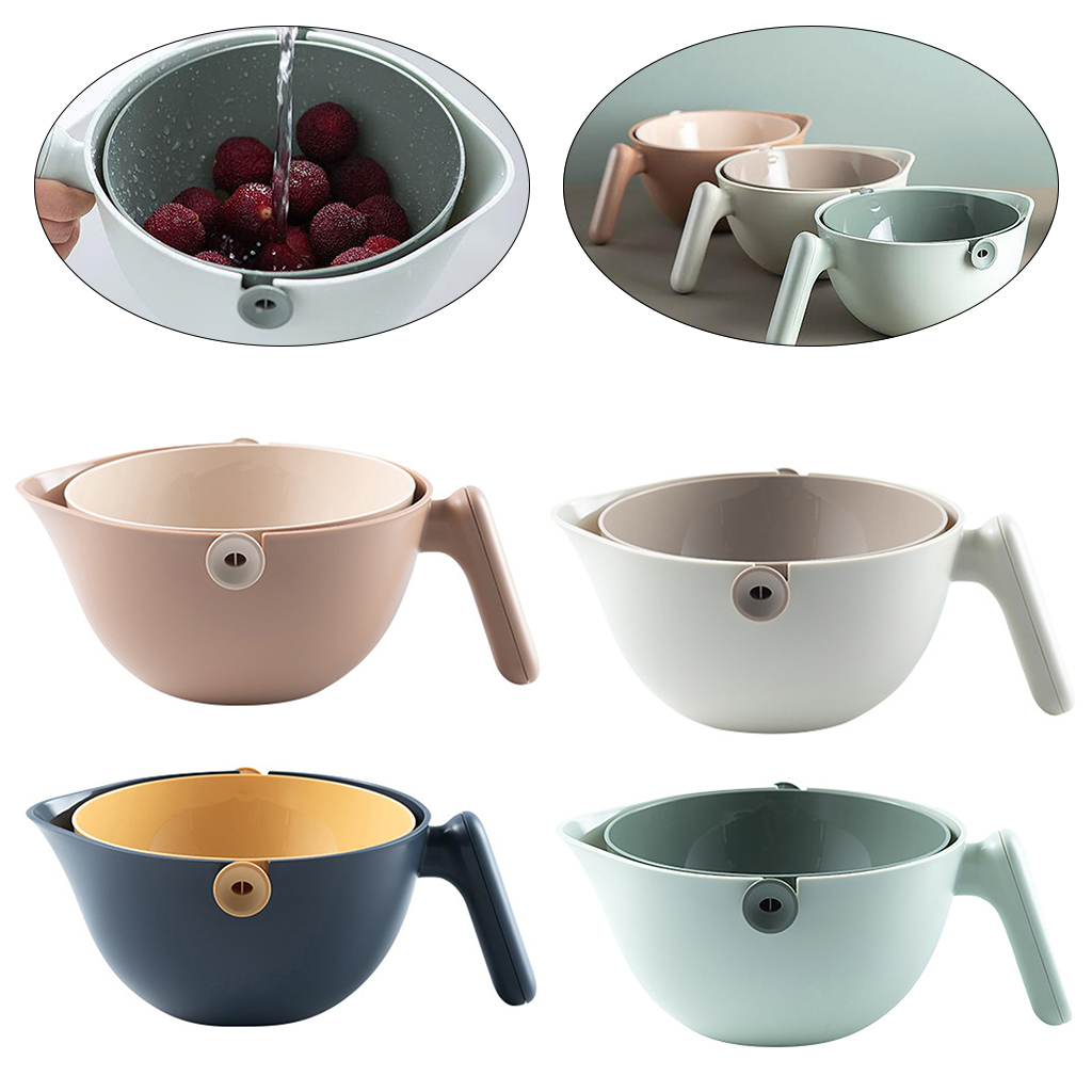 Plastic Vegetable Fruit Rice Wash Drain Strainer Colander Basket Kitchen Brown