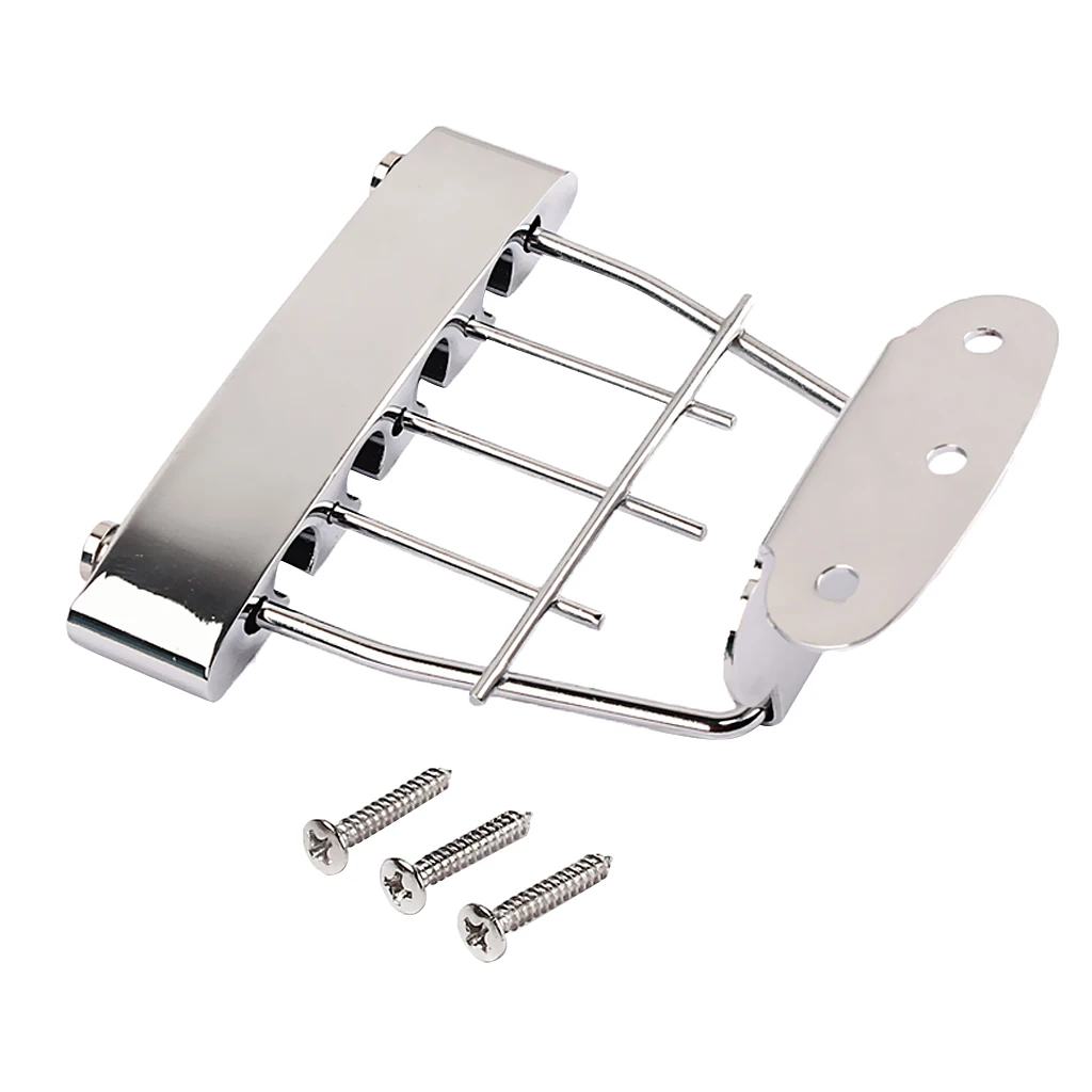 Tooyful 4 String Semi Hollow Trapeze Tailpiece with Screws for Archtop Jazz Bass Guitar Parts Chrome