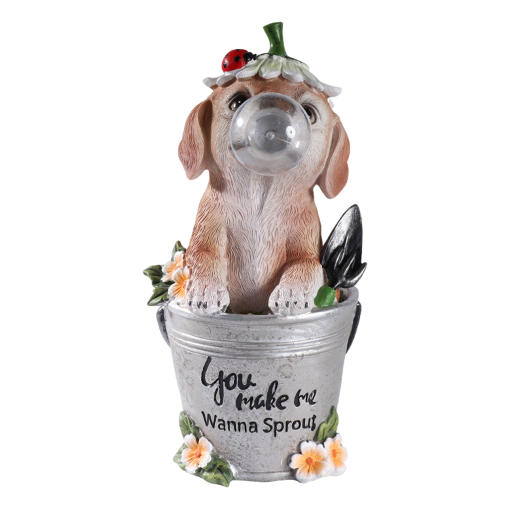 Outdoor Solar Light Lamps Statue Decor for Backyard Puppy Blowing Bubbles