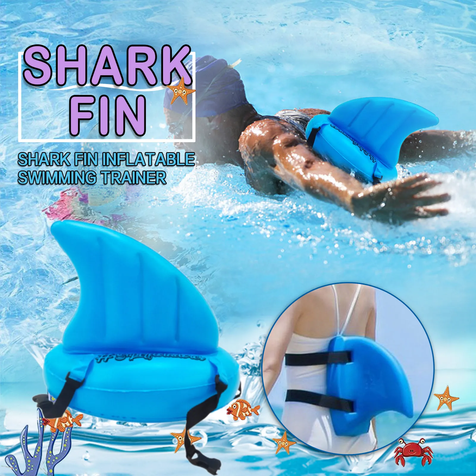 New Kids Shark Shape Fin Childs Swimming Training Pool Aid Inflatable Floats Toy 