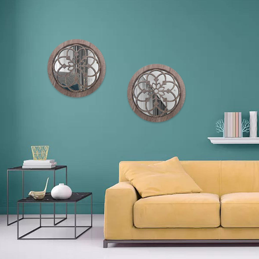 2x Chic Wall Decorative Mirror Accents Round Gorgeous Rustic LivingRoom Barn Kitchen Entry Garden Backyard Hotle Home Park Decor