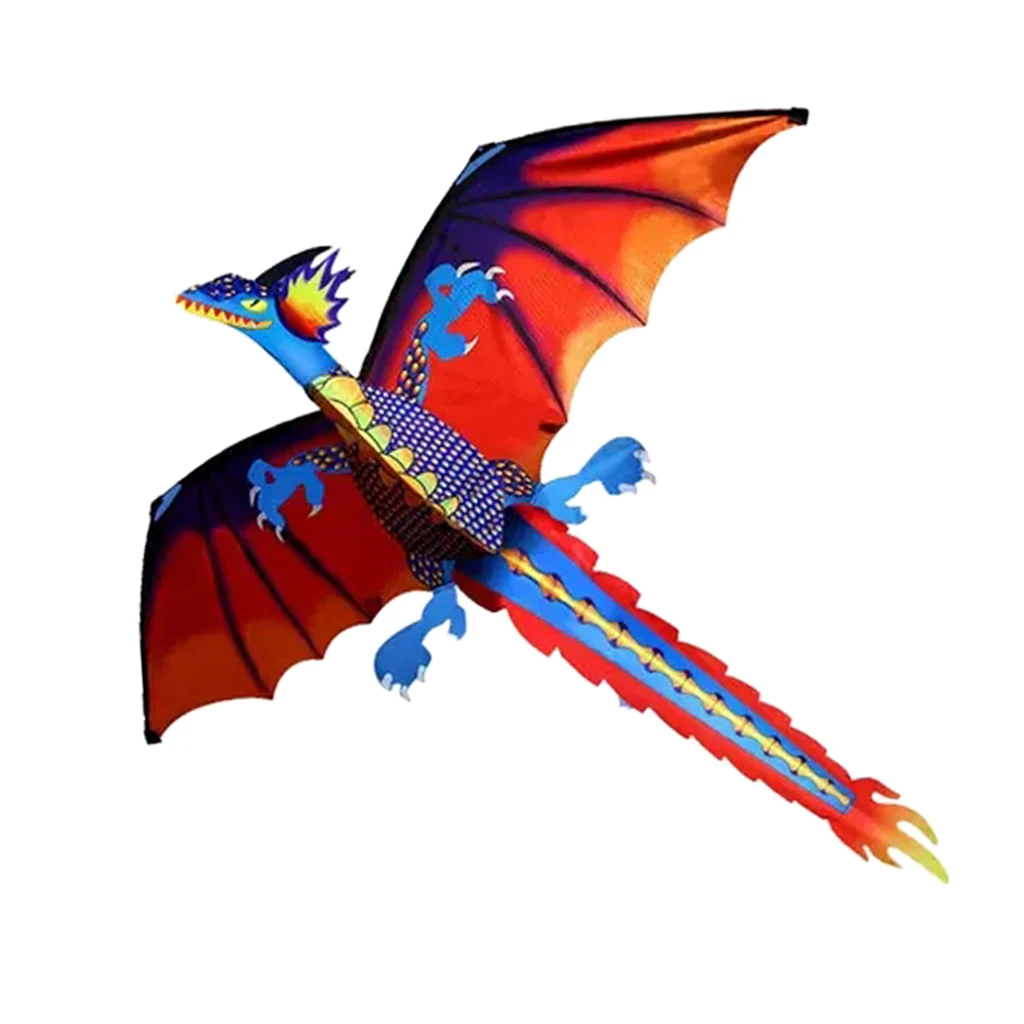 Large 3D Dragon Kite Colorful Flying Activity Game with Tail 140x120cm