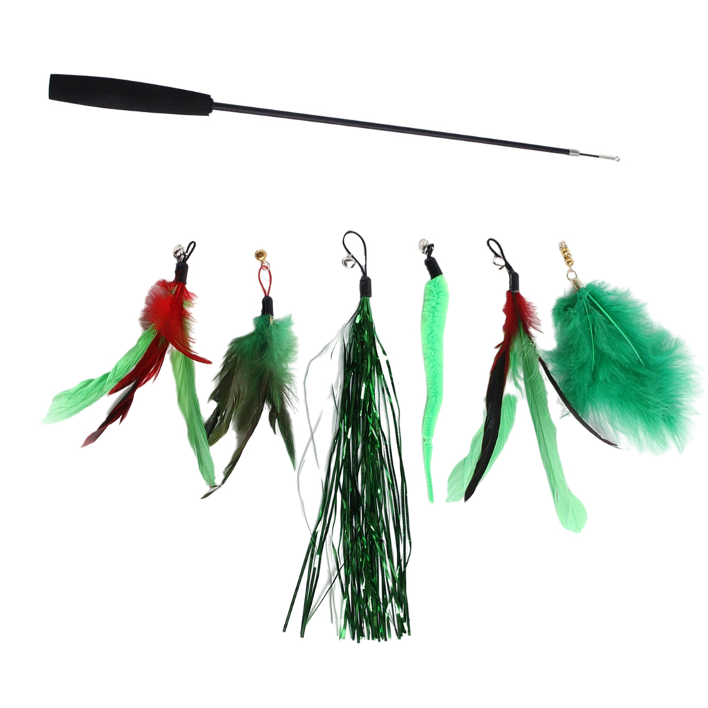 Kit of Interactive Cat Teaser Wand, Interactive Cat Feather Toys, Cat Teaser, 1Retractable Wand and 6 Assorted Teaser Refills