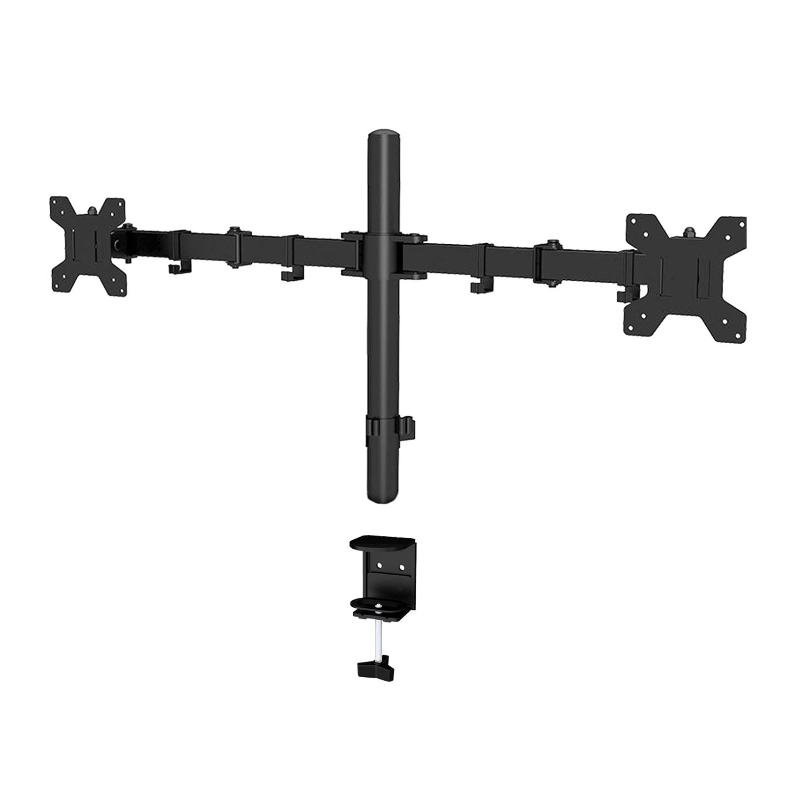 Free Standing Dual LCD Monitor Fully Adjustable Desk Mount Stand Fits 2 Screens Black