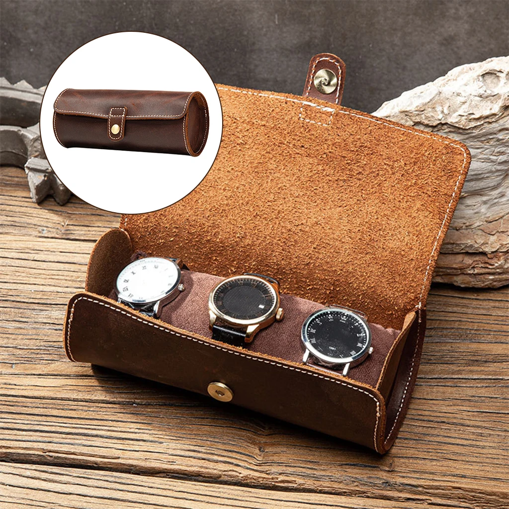 Leather Watch Roll Travel Case Portable Watch Rolls Box Organizer for Man