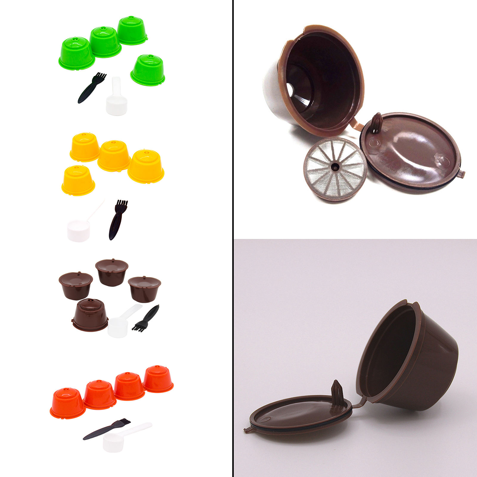 4pieces Reusable Coffee Capsule Coffee Pod Coffee Filter Cup with Brush Spoon for DolceGusto Coffee Machine Gifts