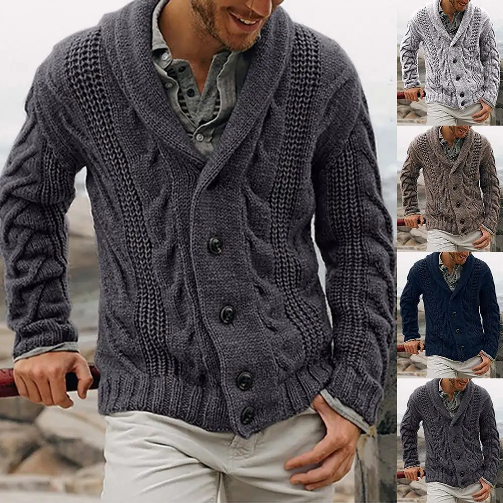 moda, outono, quente, cor sólida, com botões, cardigã, suéter de inverno