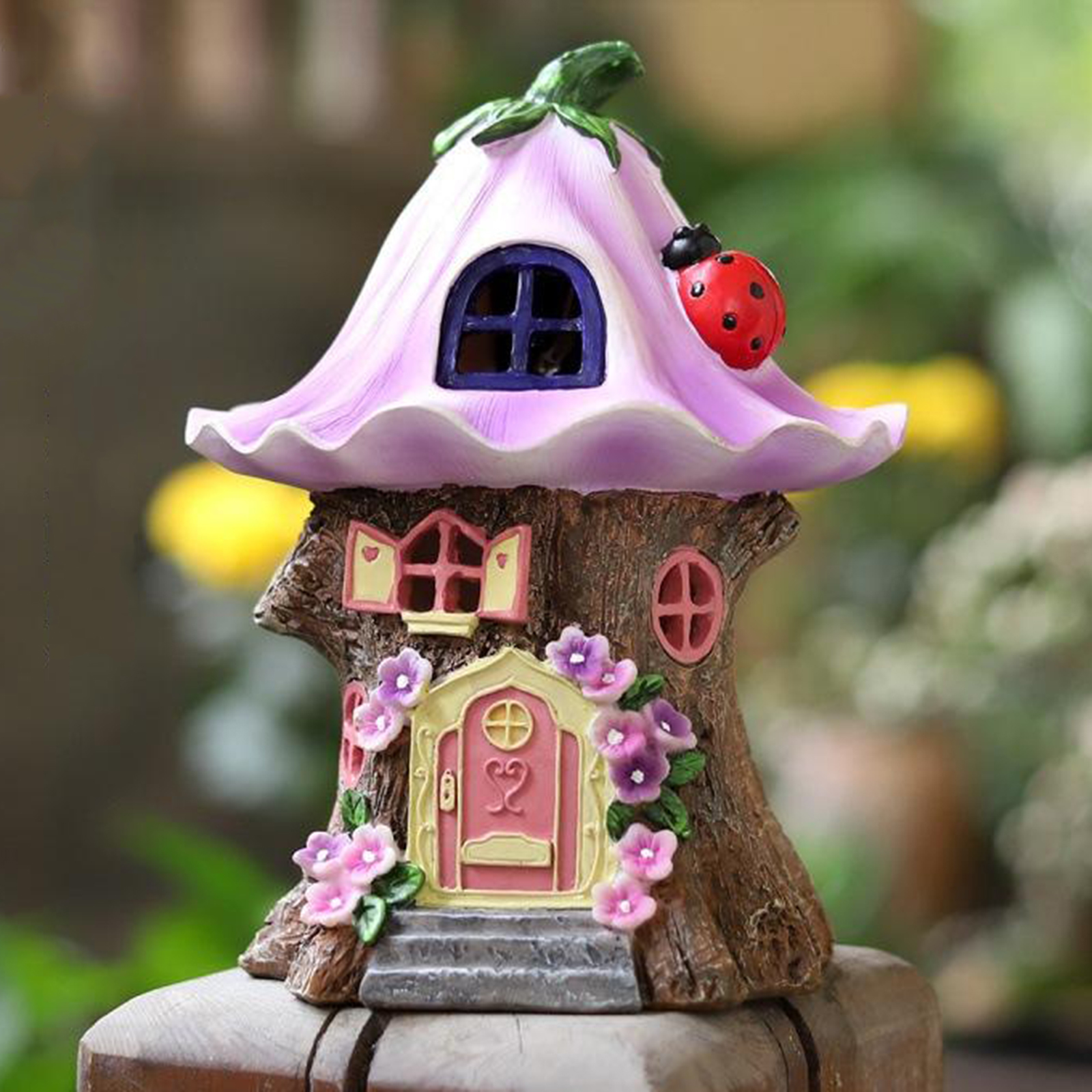 Lovely Mini Fairy House Statue Outdoor Garden Light Patio Yard Path Decor