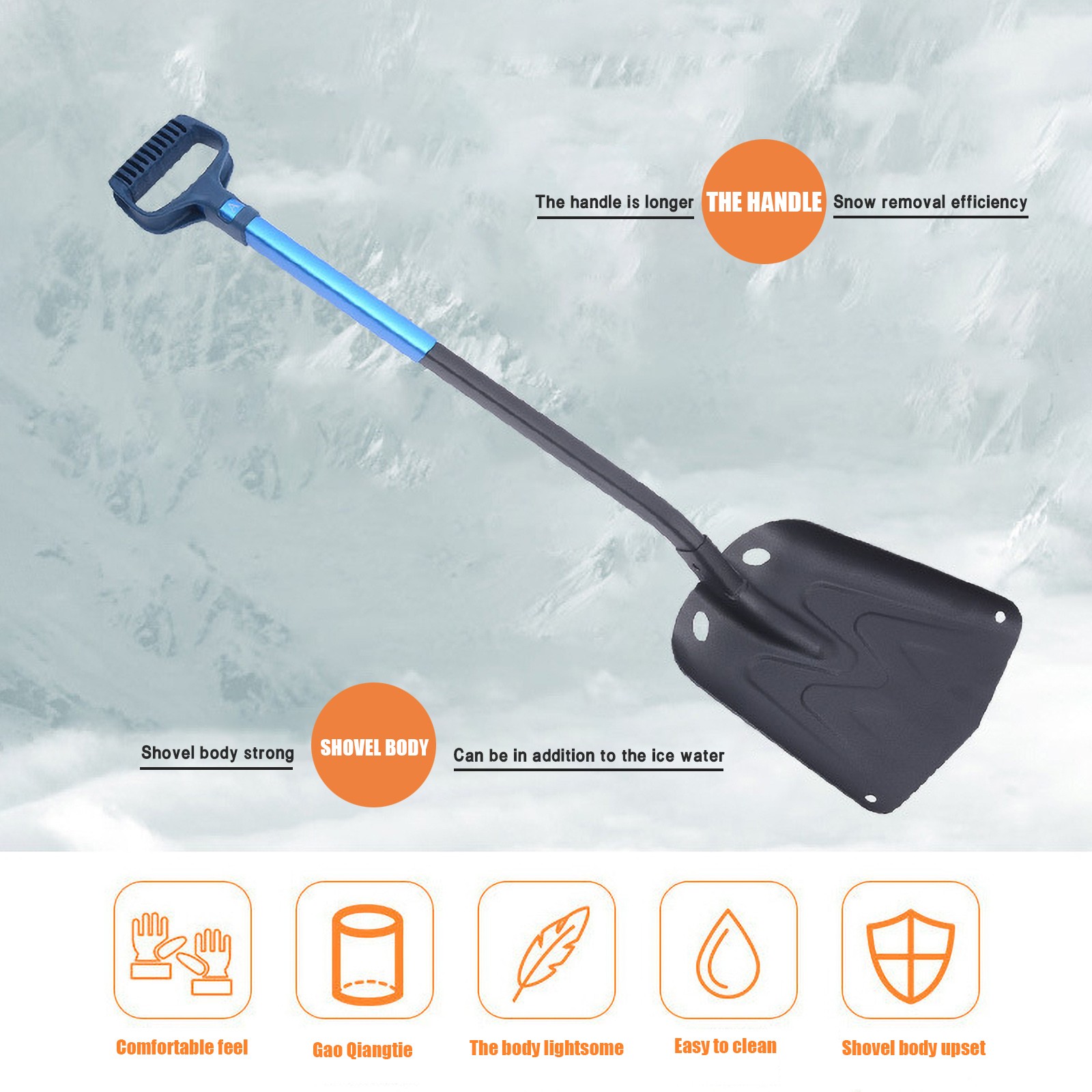 Pelle à Neige Télescopique En Aluminium - Pliable, Portable, Couleur Orange Vif Pour Camping, Voiture, Allée (env. 65 Cm)