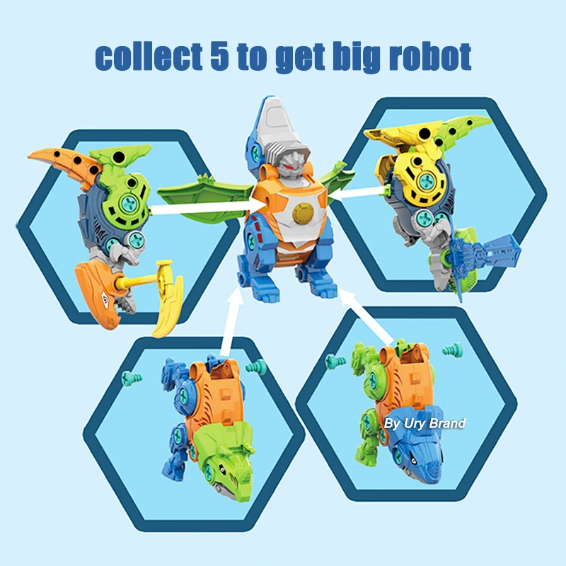 Baby DIY Assembly Dinosaurs Robot Building Blocks Drill Nut and Animal Model Plastic Screwing Educational Toys Gifts for Kids