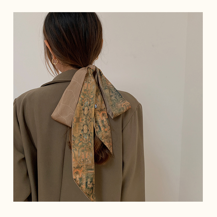 Luxus Haar Schal Frauen Seide Lange Band Foulard Cheveux Marke Design Eleganz Druck Dame Schals Bandana Haar Zubehör – Detail 21