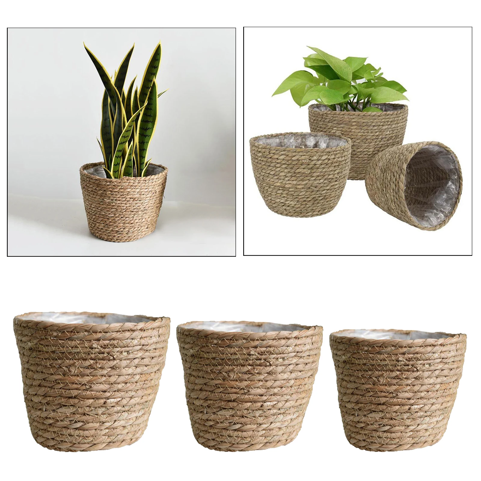 Seagrass Woven Storage Wicker Basket Flower Plant Pot Straw Bag Planter Pot Home