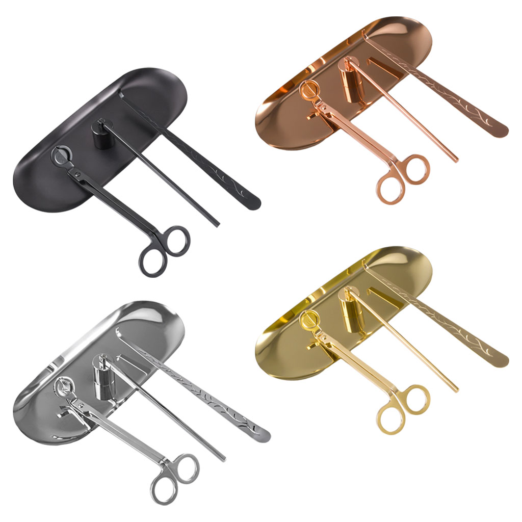 4 in 1 Candle Accessory Set, Candle Wick Trimmer, Candle Snuffer, Candle Wick Dipper, Tray, Stainless Steel Candle Tools Set