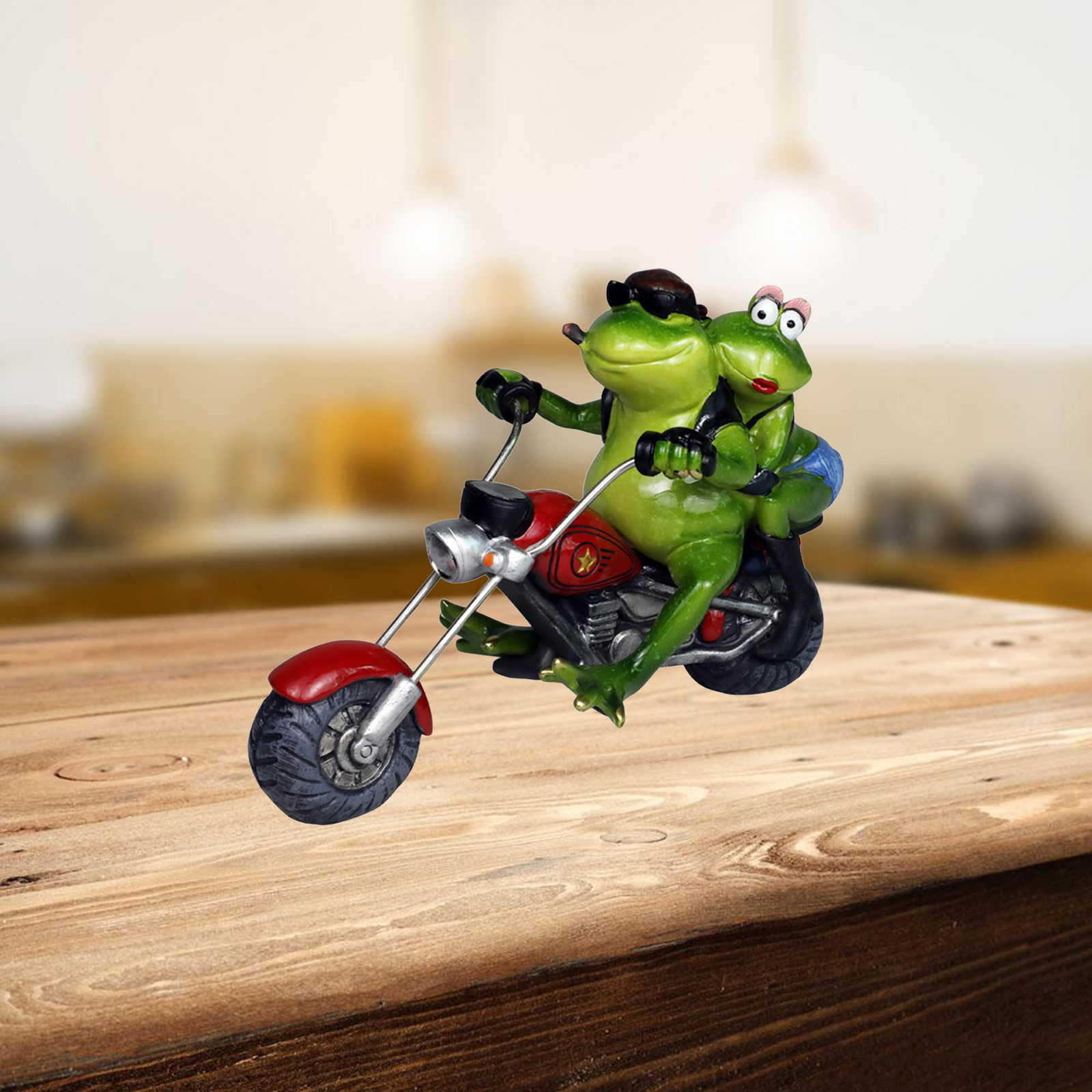 Resin Motorcycle Couple Frog Miniature Figurine Statue Indoor