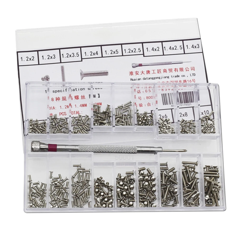 500 Pieces 18 Types Screw Nuts Watch Bolts Repair Kit DIY Crafts