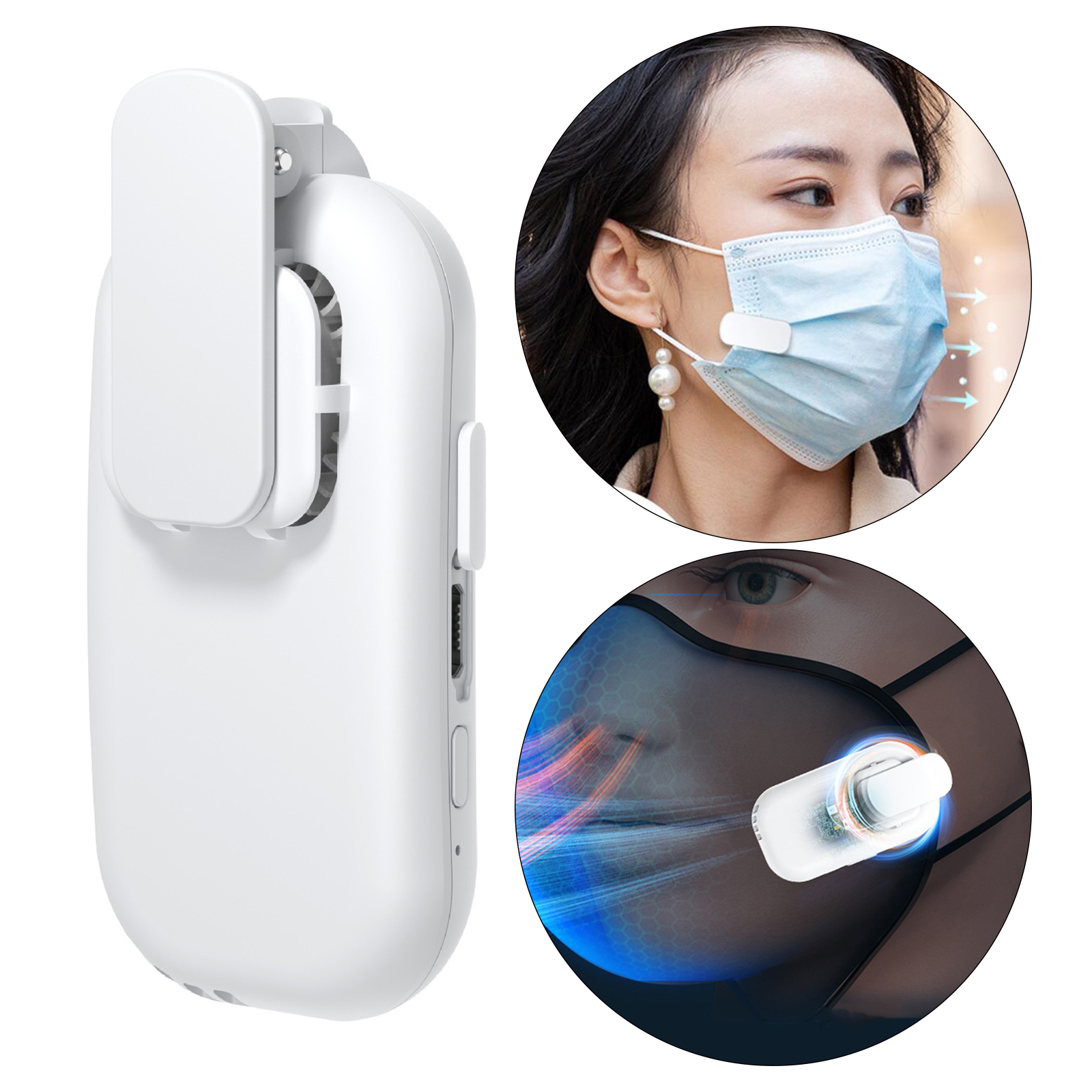 Clip-on Mask Fan Cooling USB Rechargeable Portable Electric Fan Air Cooler White For Outdoor Sports Mask Summer