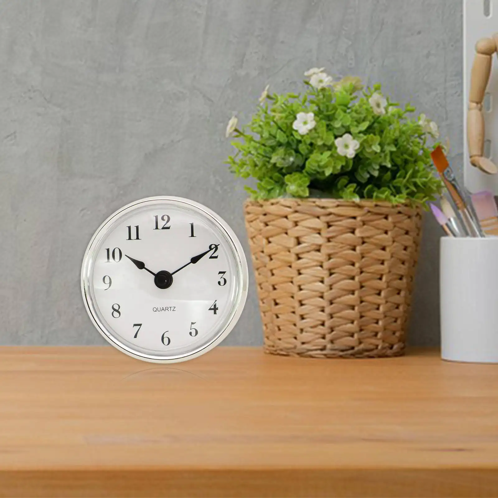 Quartz 80mm Clock Insert Arabic Numeral Movement DIY with Silver Trim for Home Decor