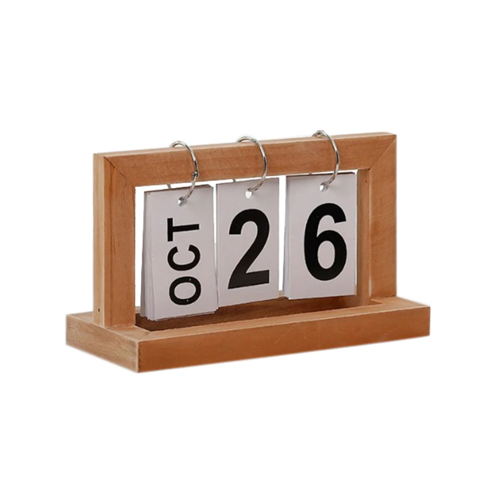 Vintage Wooden Perpetual Flip Desk Calendar for Home Dorm Office Decoration Christmas Birthday Gifts Tabletop Ornament
