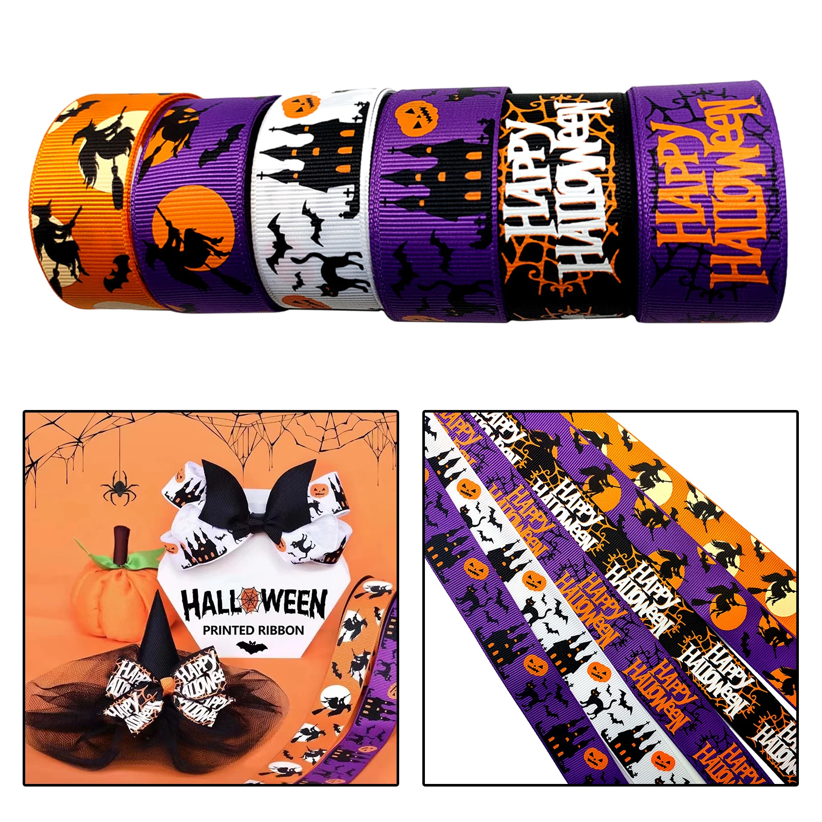 6roll 25mm Halloween Ribbons Wholesale Halloween Party Decoration DIY Hair Accessories Material Gift Wrapping Ribbons Trims
