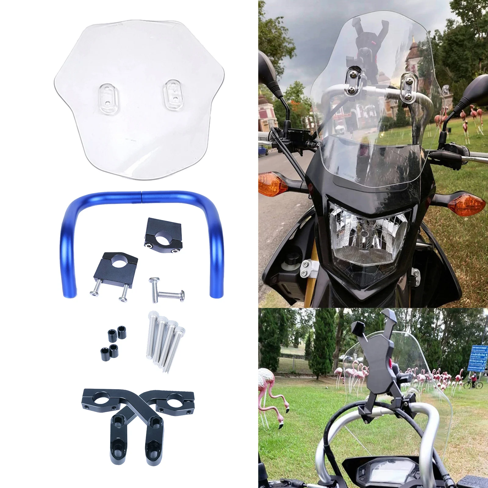 Universal Motorcycle Modification Windshield Wind Deflector with Mounting kit