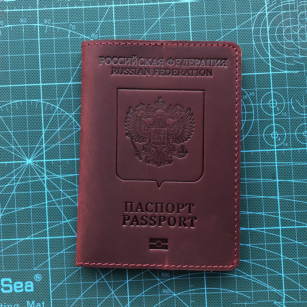 Russland-Passhülle aus echtem Leder, Reisepasshülle aus Vollnarbenleder, Geschenk für Reisen – Detail 1